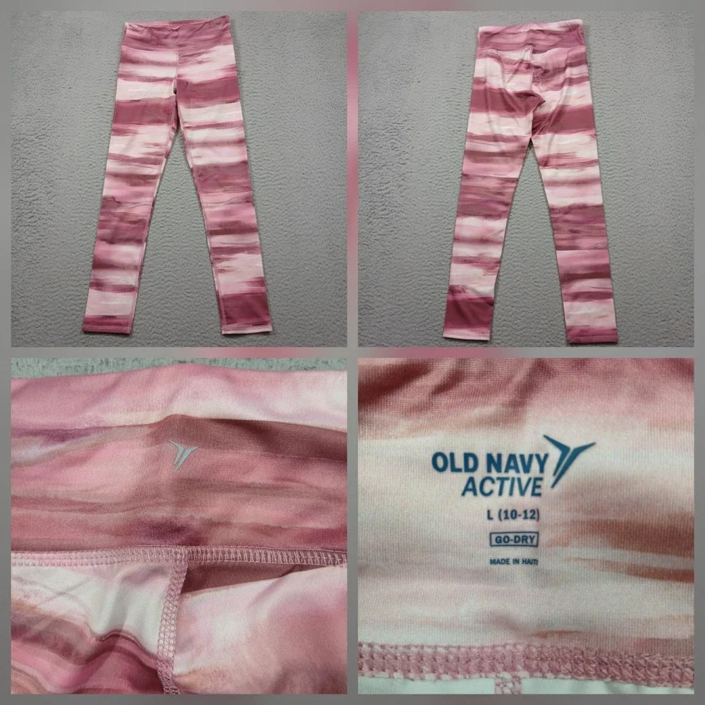 Old Navy Active Leggings Girls L 10–12 Pink Stripe‎ Go-Dry Athletic